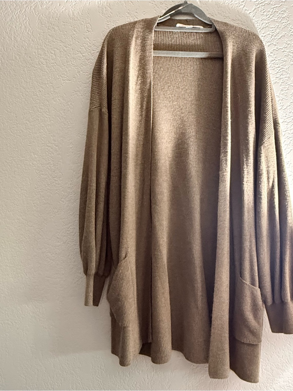 LOFT Taupe Open-Front Long Cardigan